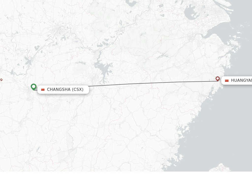 Flights from Changsha to Taizhou route map