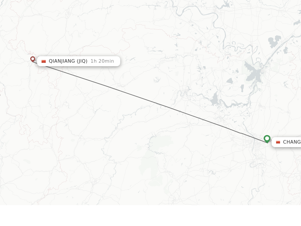 Flights from Changsha to Qianjiang route map