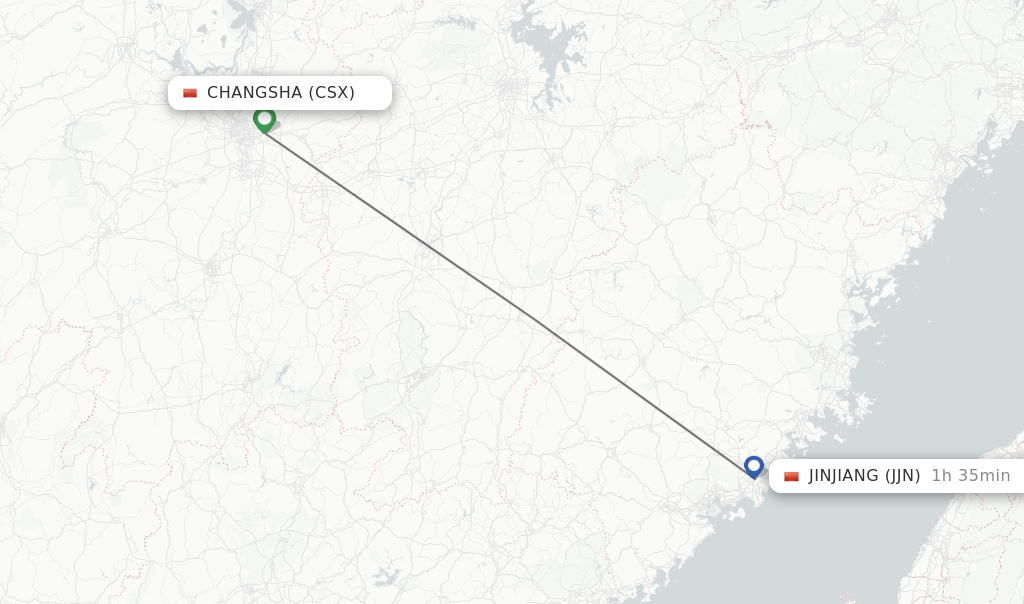 Flights from Changsha to Jinjiang route map