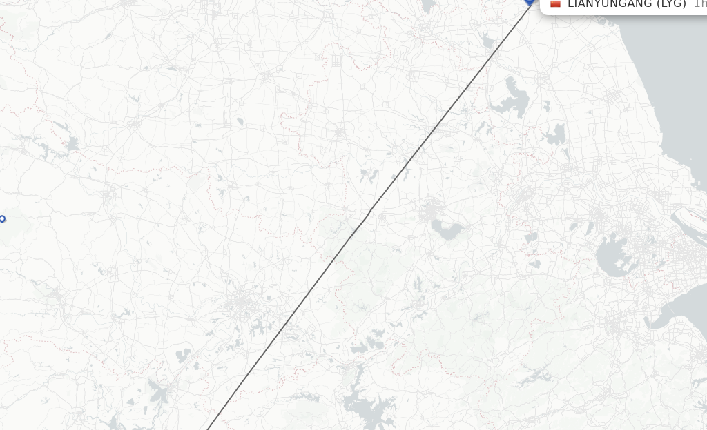 Flights from Changsha to Lianyungang route map