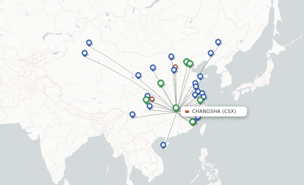 Route map with flights from Changsha with Xiamen Airlines