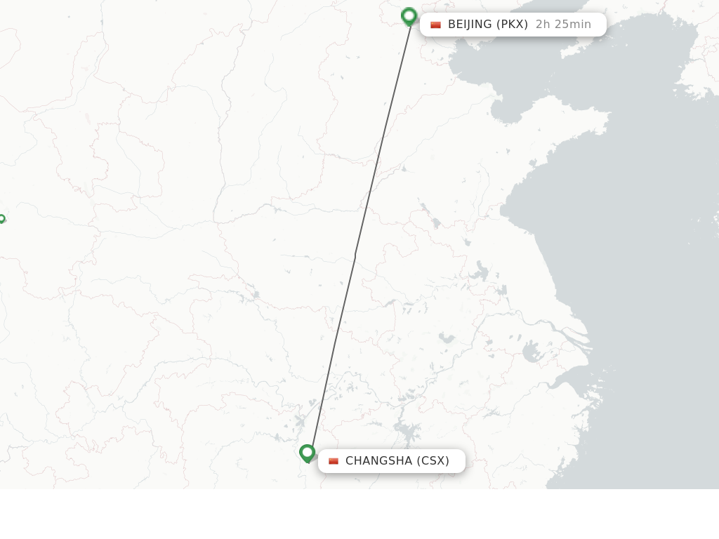 Flights from Changsha to Beijing route map