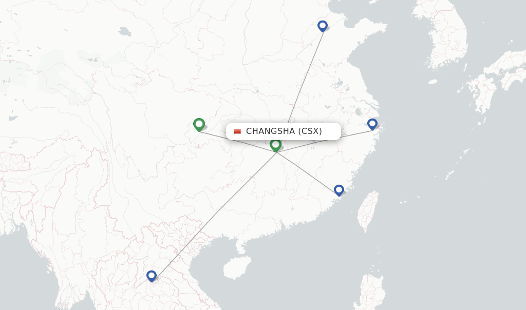 Route map with flights from Changsha with West Air (China)