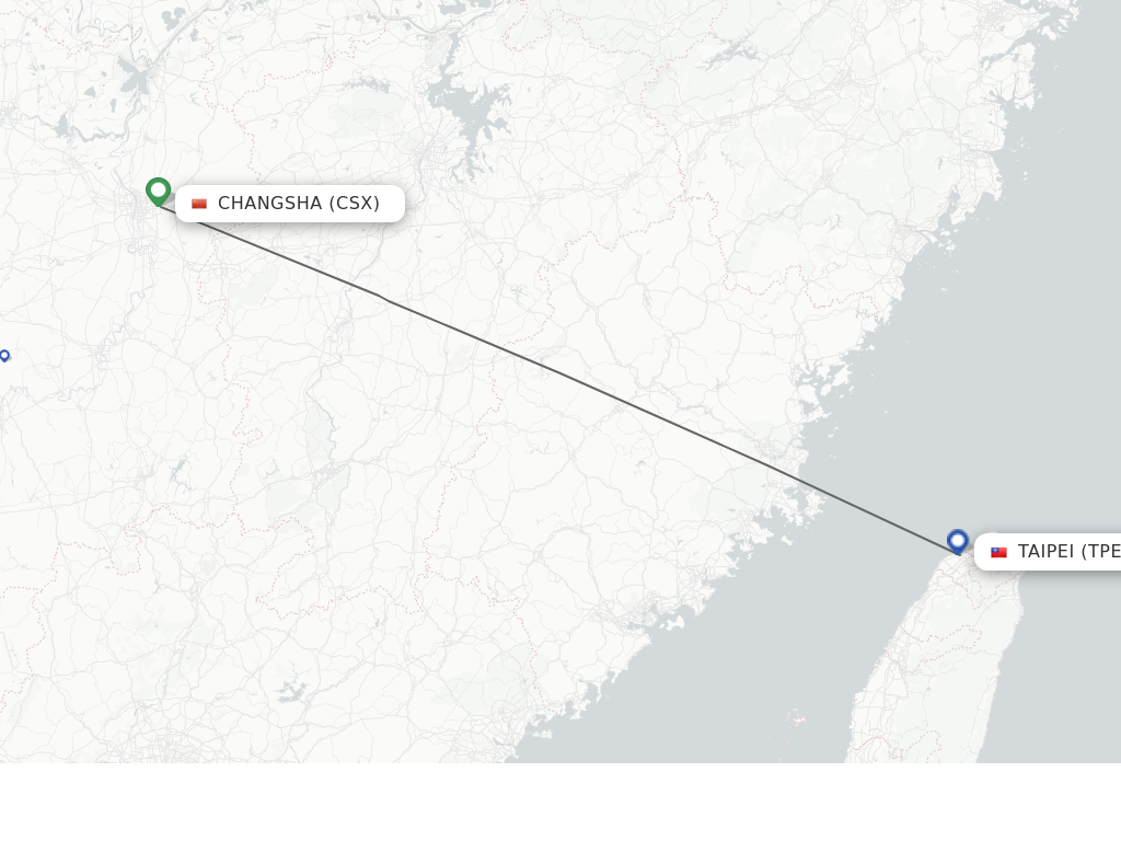 Flights from Changsha to Taipei route map