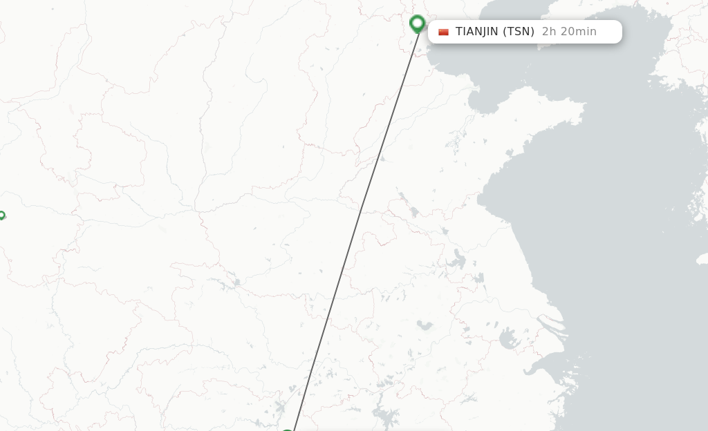 Flights from Changsha to Tianjin route map