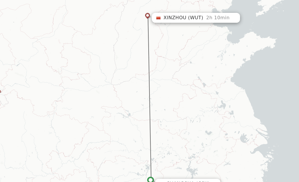 Flights from Changsha to Xinzhou route map