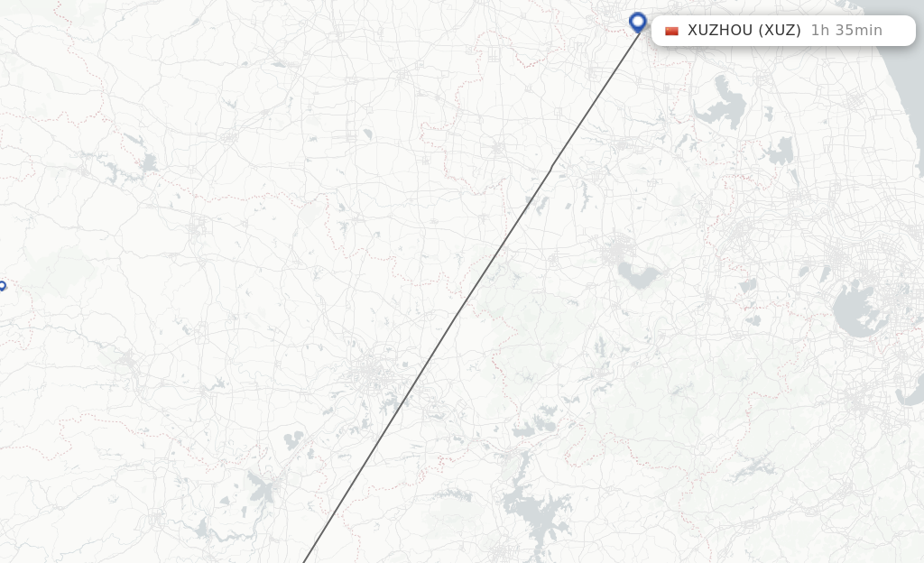 Flights from Changsha to Xuzhou route map