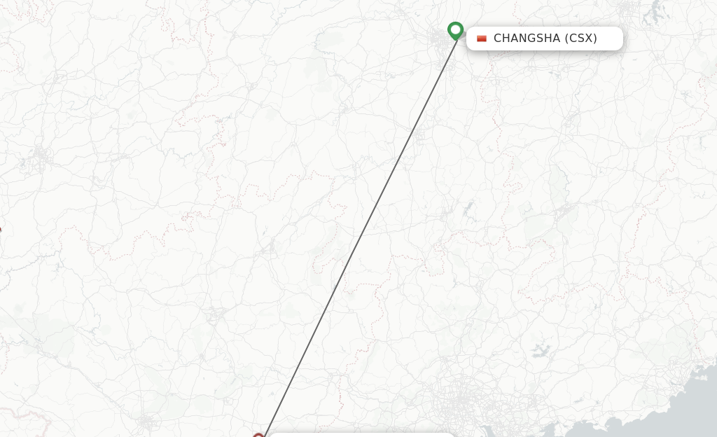 Flights from Changsha to Yulin route map