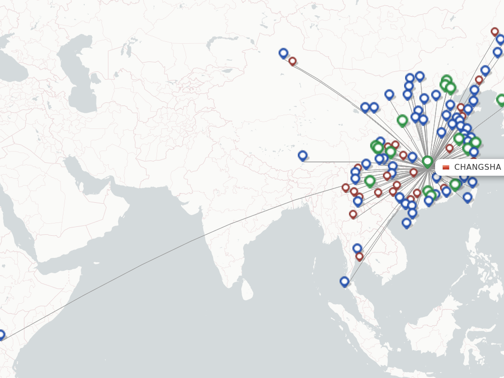 Flights from Changsha to Yuncheng route map