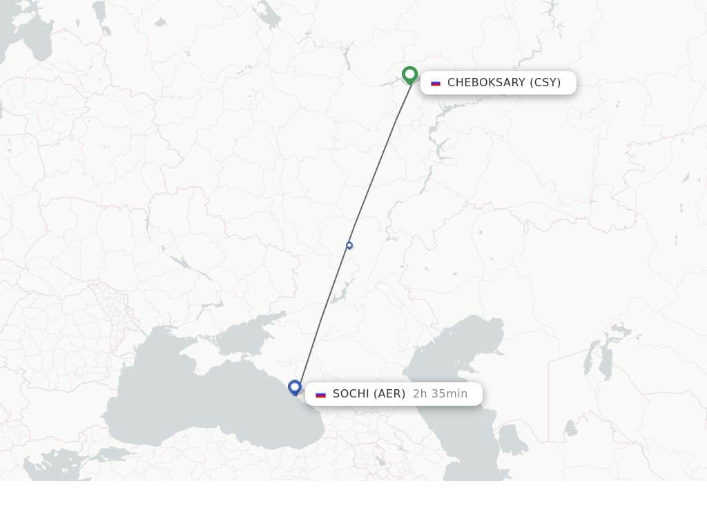 Flights from Cheboksary to Adler/Sochi route map