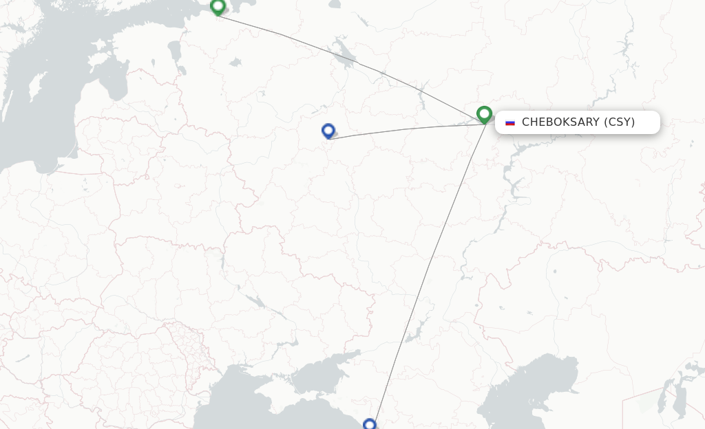 Route map with flights from Cheboksary with Pobeda
