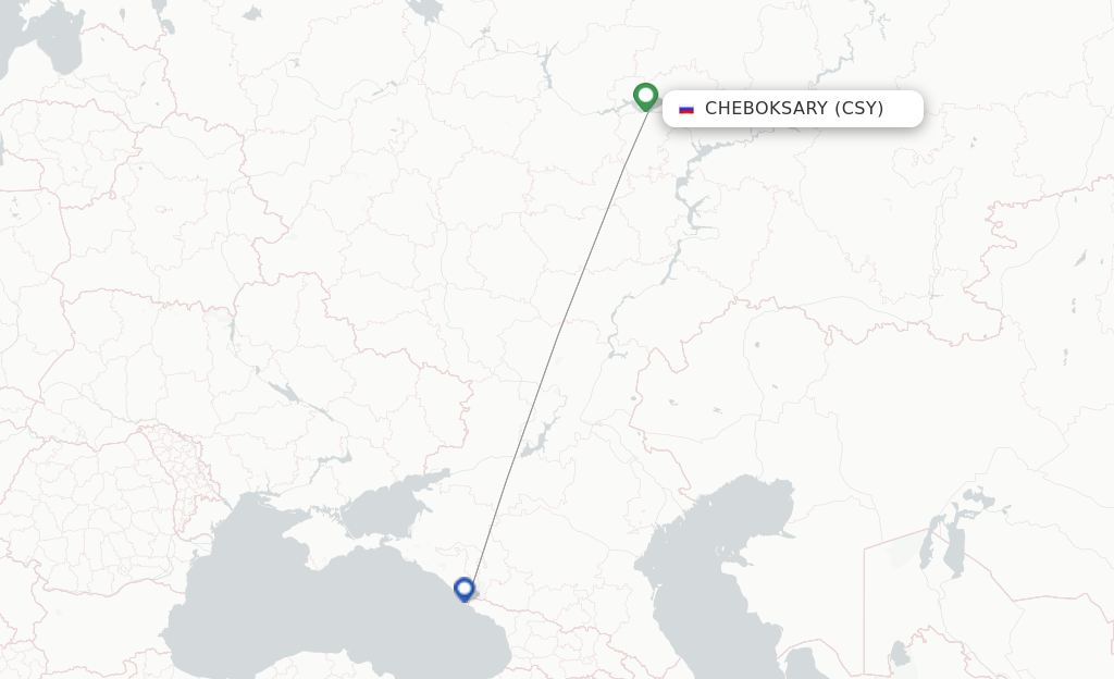 Route map with flights from Cheboksary with Nordwind Airlines