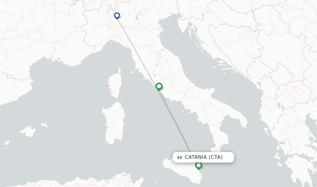 Route map with flights from Catania with ITA Airways