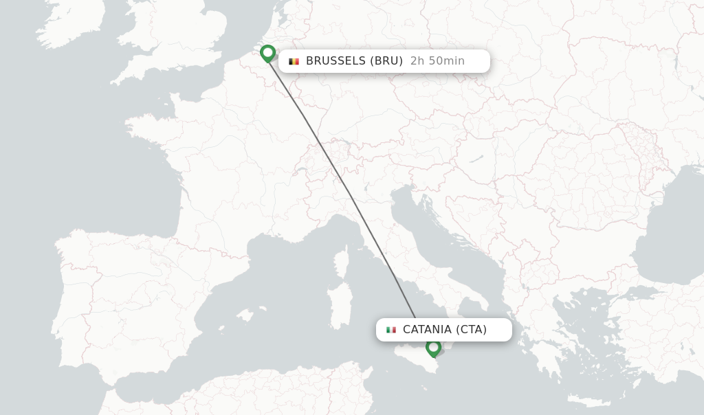 Flights from Catania to Brussels route map