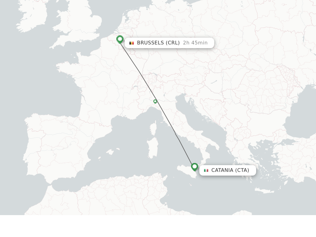 Flights from Catania to Brussels route map