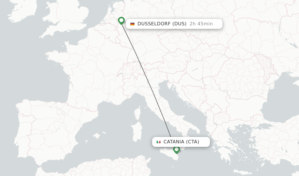Flights from Catania to Dusseldorf route map