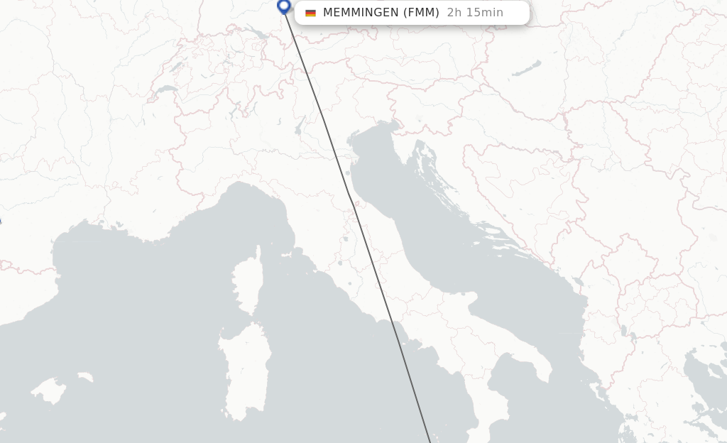 Flights from Catania to Memmingen route map
