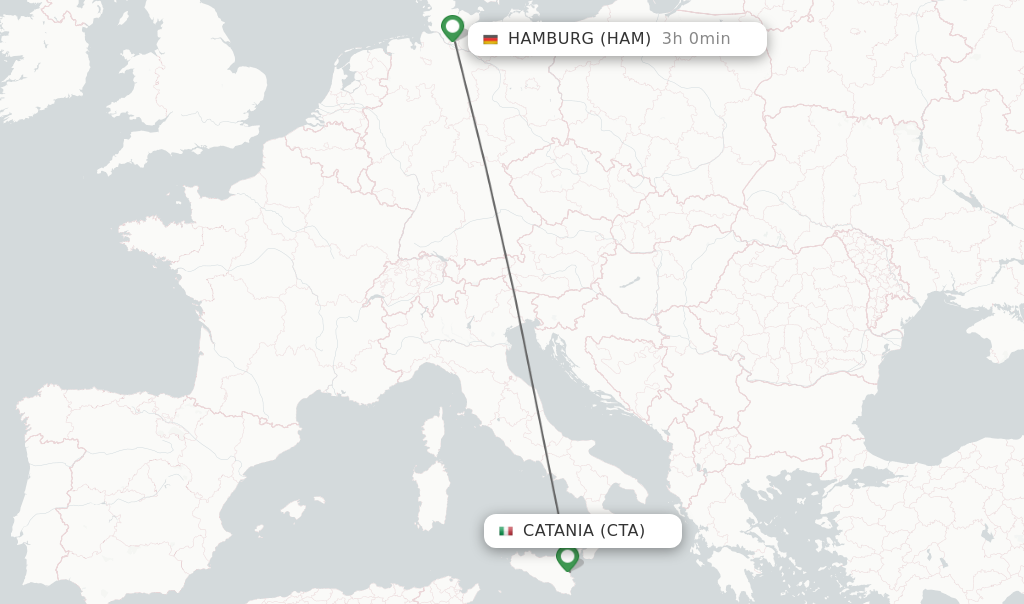Flights from Catania to Hamburg route map