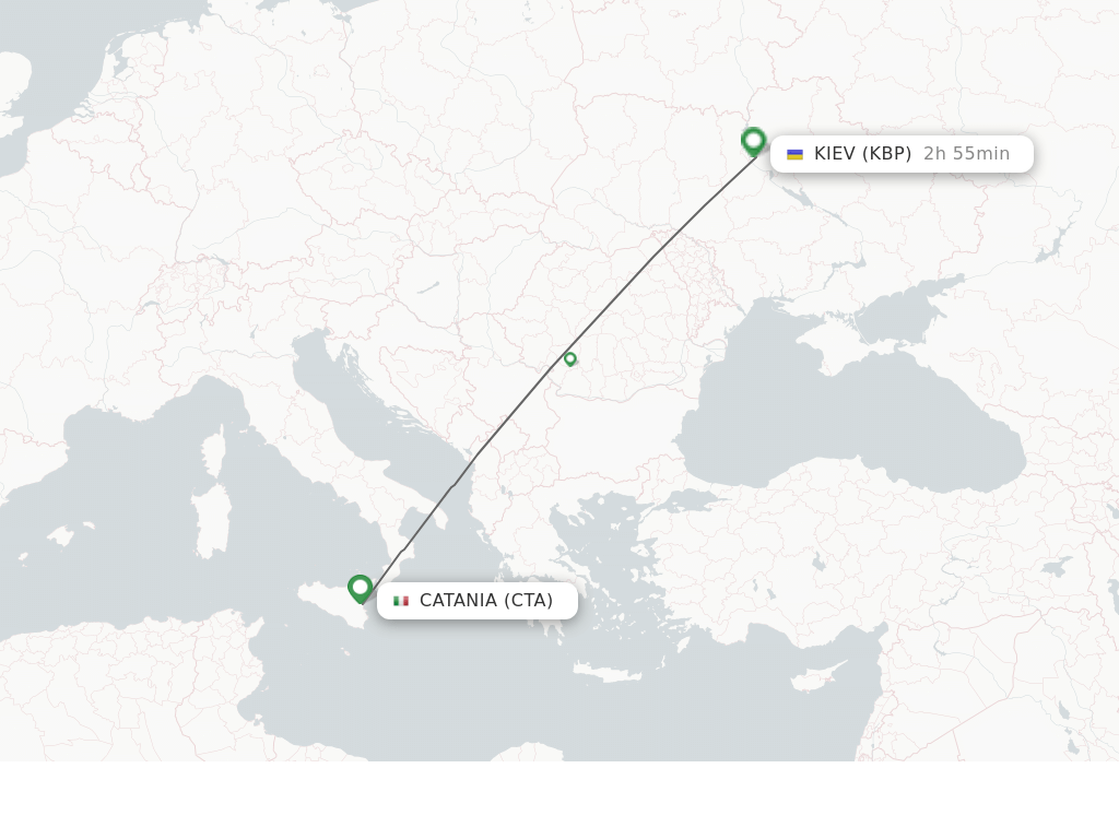 Flights from Kiev/Kyiv to Catania route map