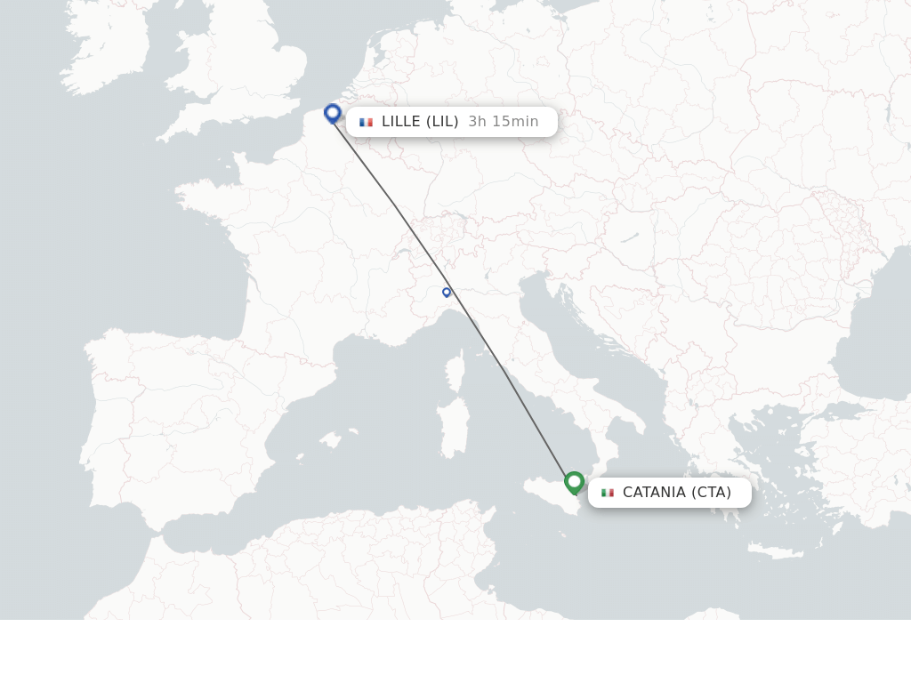 Flights from Lille to Catania route map