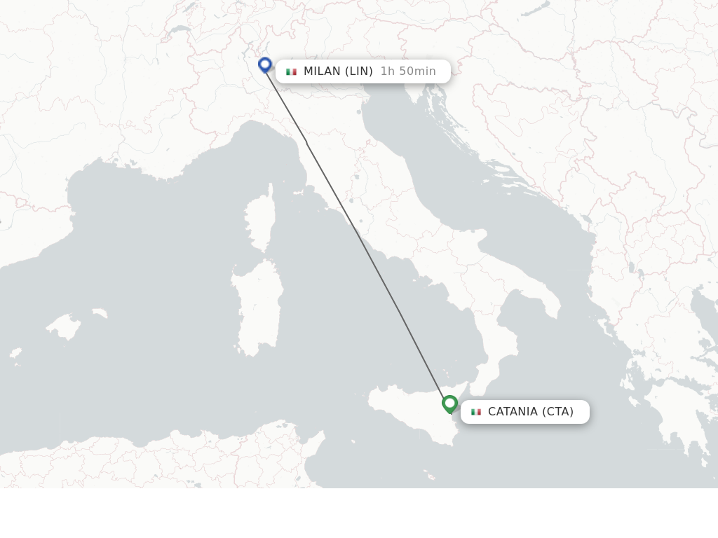 Flights from Catania to Milan route map