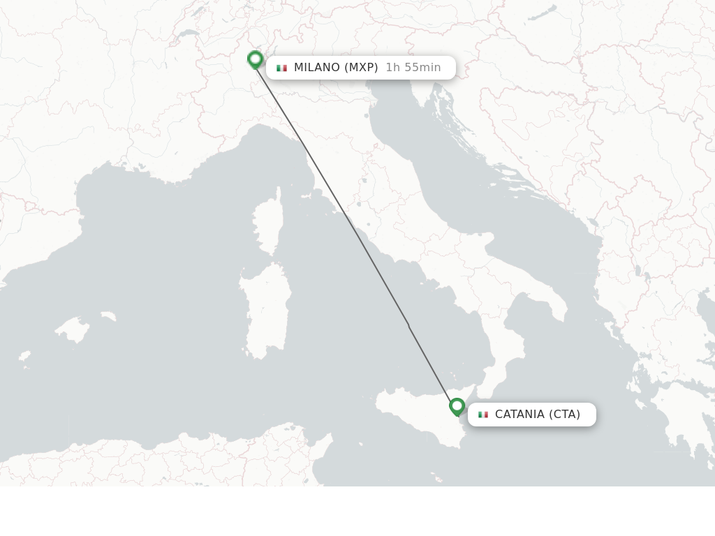 Flights from Milano to Catania route map