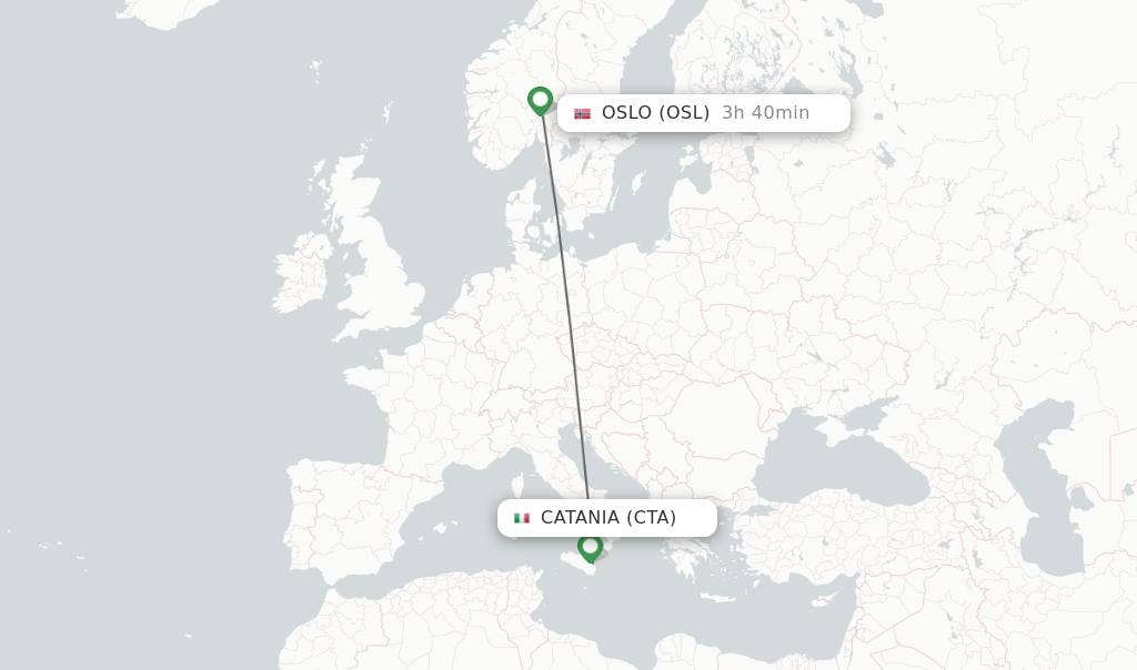 Flights from Catania to Oslo route map