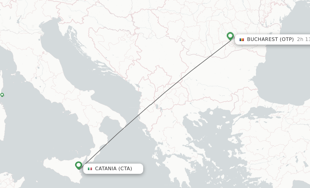 Flights from Catania to Bucharest route map