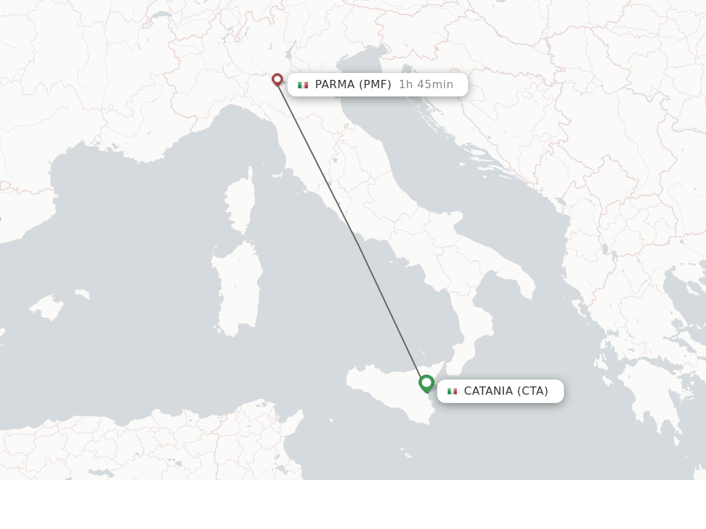 Flights from Catania to Parma route map