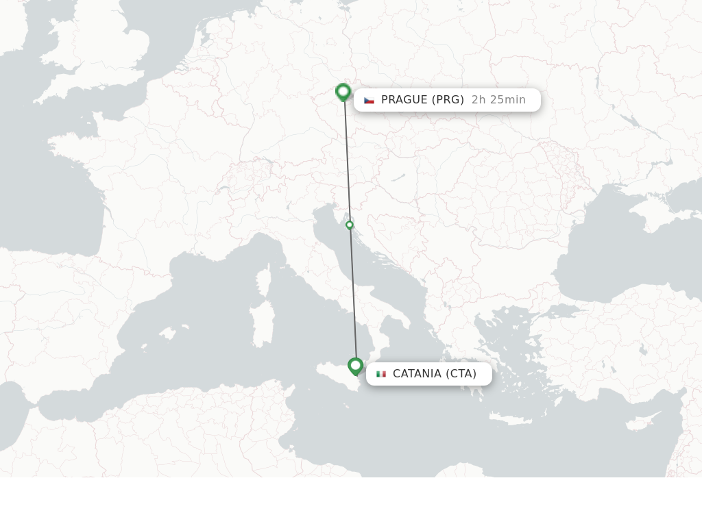 Flights from Prague to Catania route map