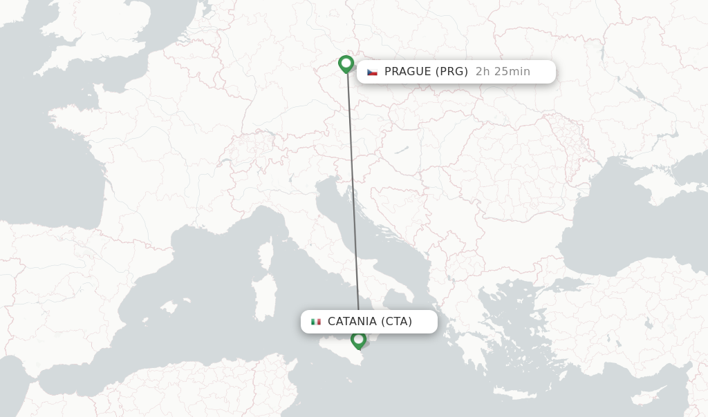 Flights from Catania to Prague route map