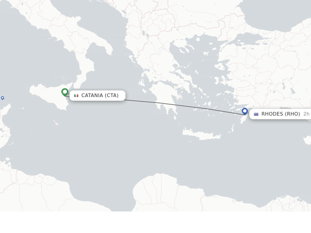 Flights from Rhodes to Catania route map