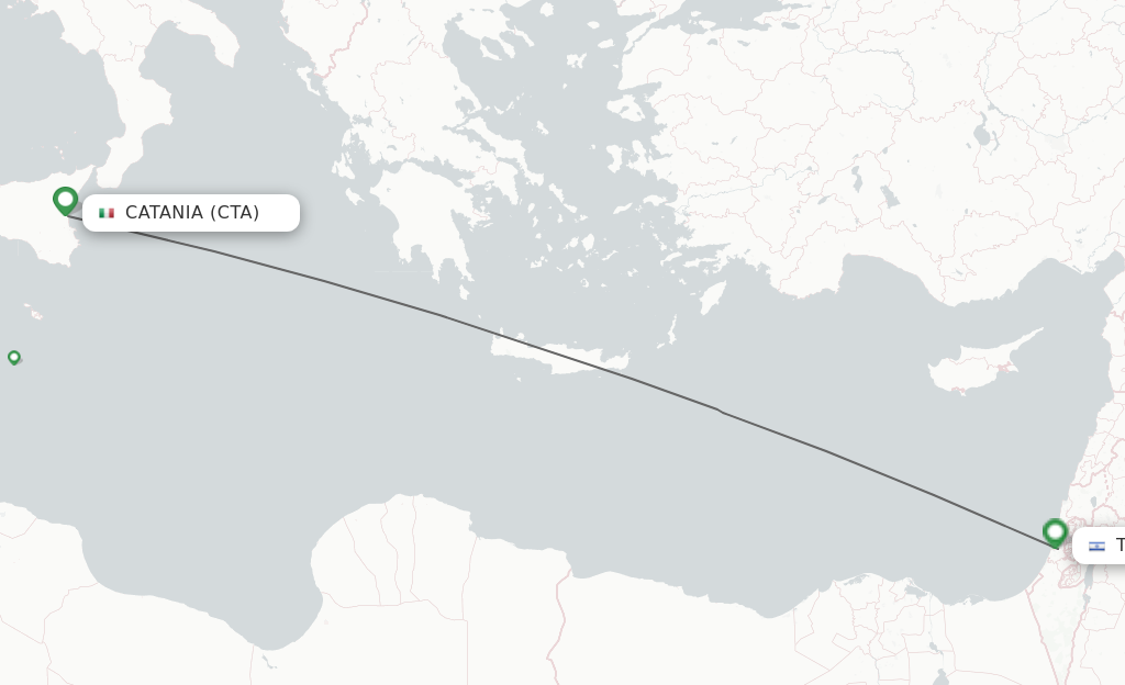 Flights from Catania to Tel Aviv-Yafo route map