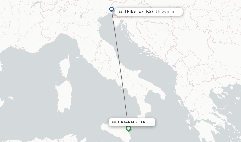 Flights from Catania to Trieste route map