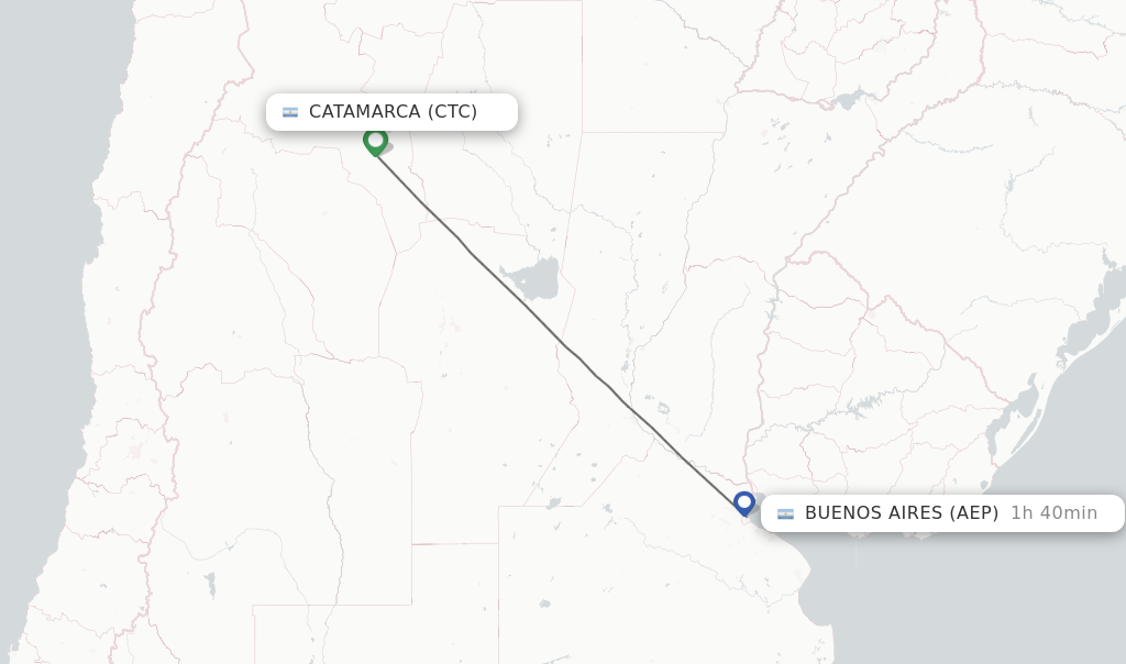 Flights from Catamarca to Buenos Aires route map