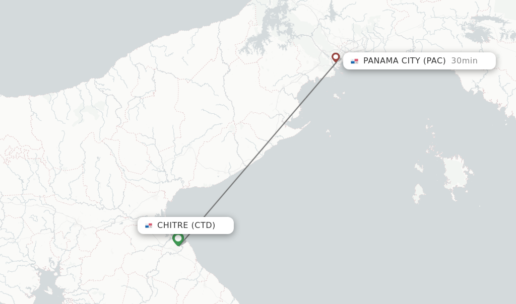 Flights from Chitre to Panama City route map