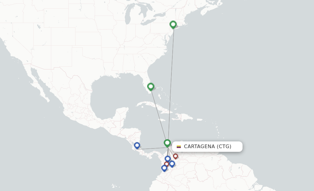 Route map with flights from Cartagena with AVIANCA