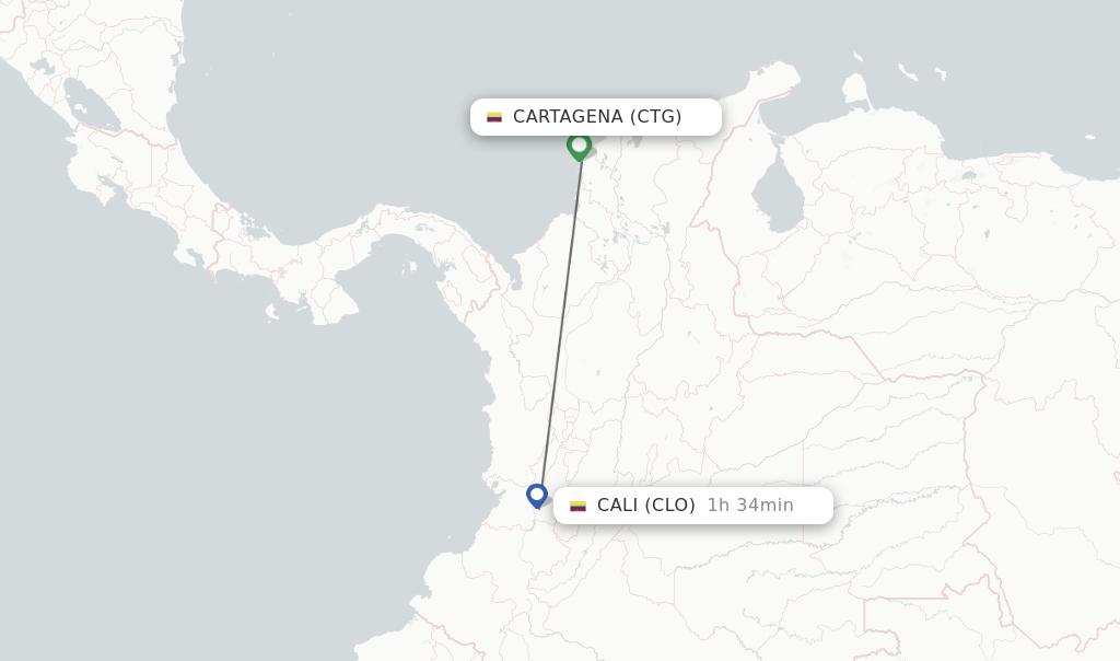 Flights from Cartagena to Cali route map