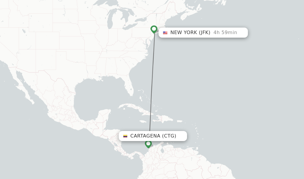 Flights from Cartagena to New York route map