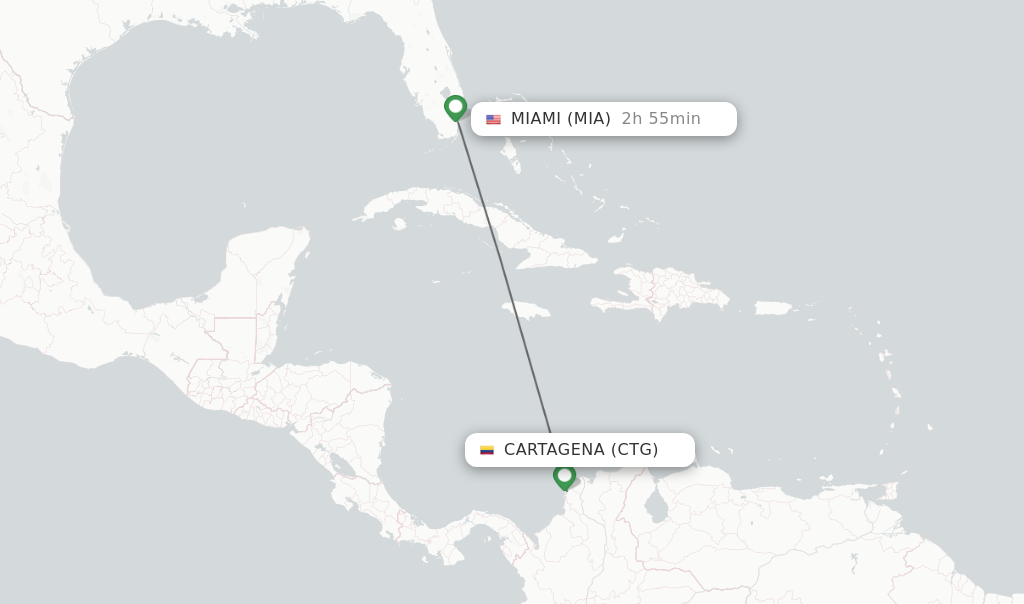 Flights from Cartagena to Miami route map
