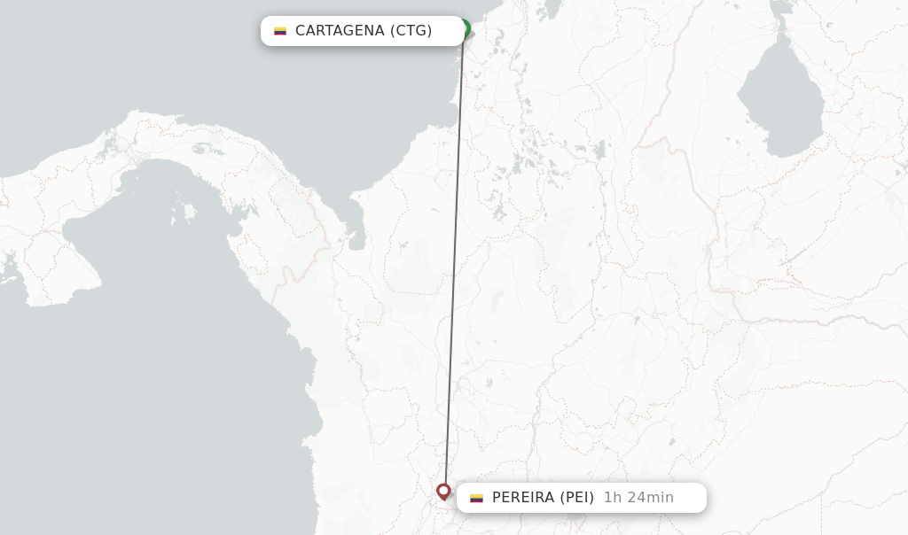 Flights from Cartagena to Pereira route map
