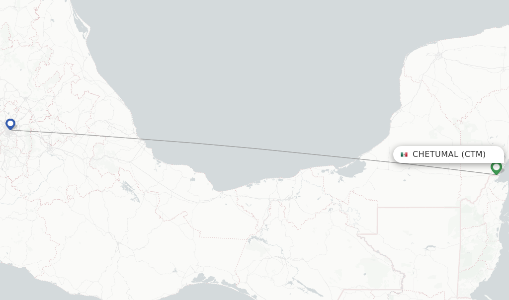 Route map with flights from Chetumal with Volaris