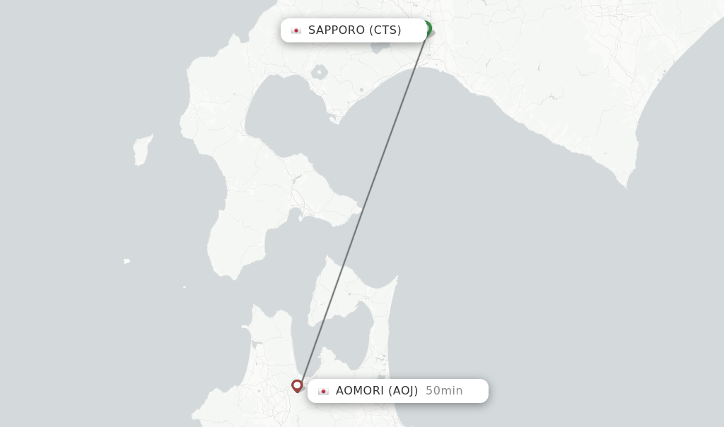 Flights from Sapporo to Aomori route map
