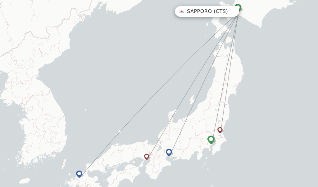 Route map with flights from Sapporo with Skymark Airlines