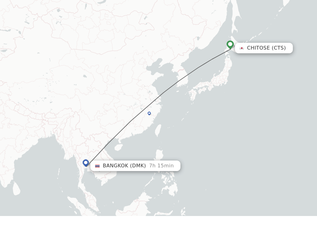 Flights from Chitose to Bangkok route map
