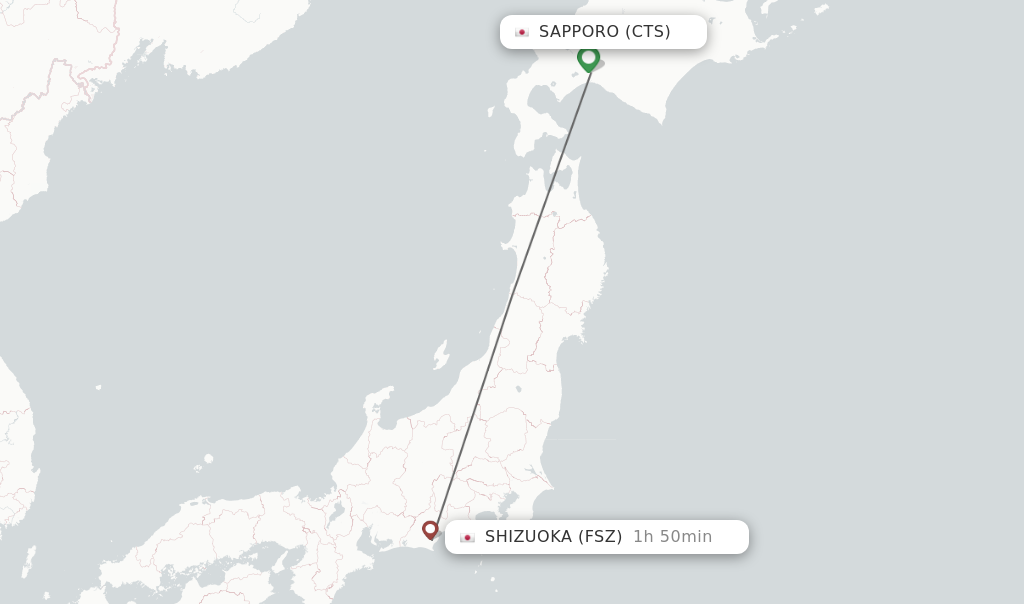 Flights from Sapporo to Shizuoka route map