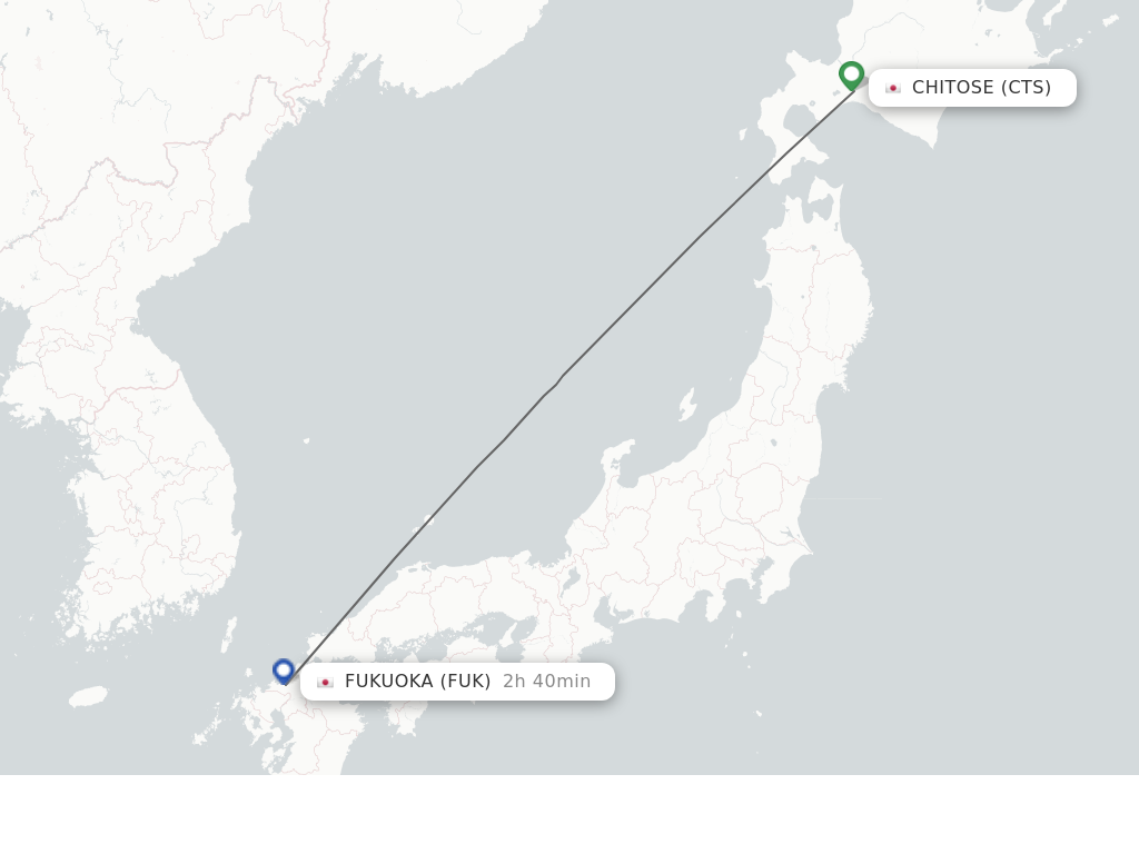 Flights from Chitose to Fukuoka route map
