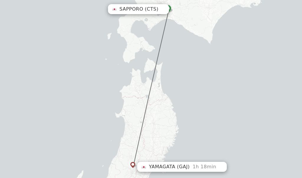 Flights from Sapporo to Yamagata route map