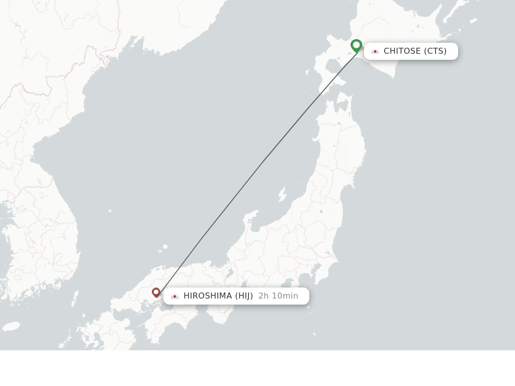 Flights from Chitose to Hiroshima route map