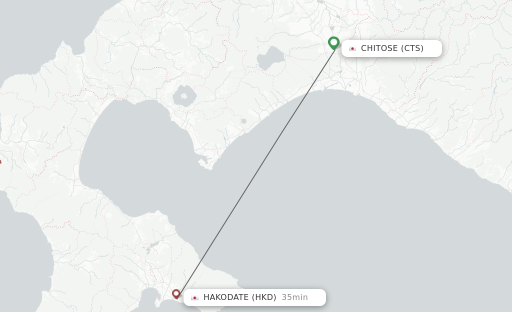 Flights from Sapporo to Hakodate route map